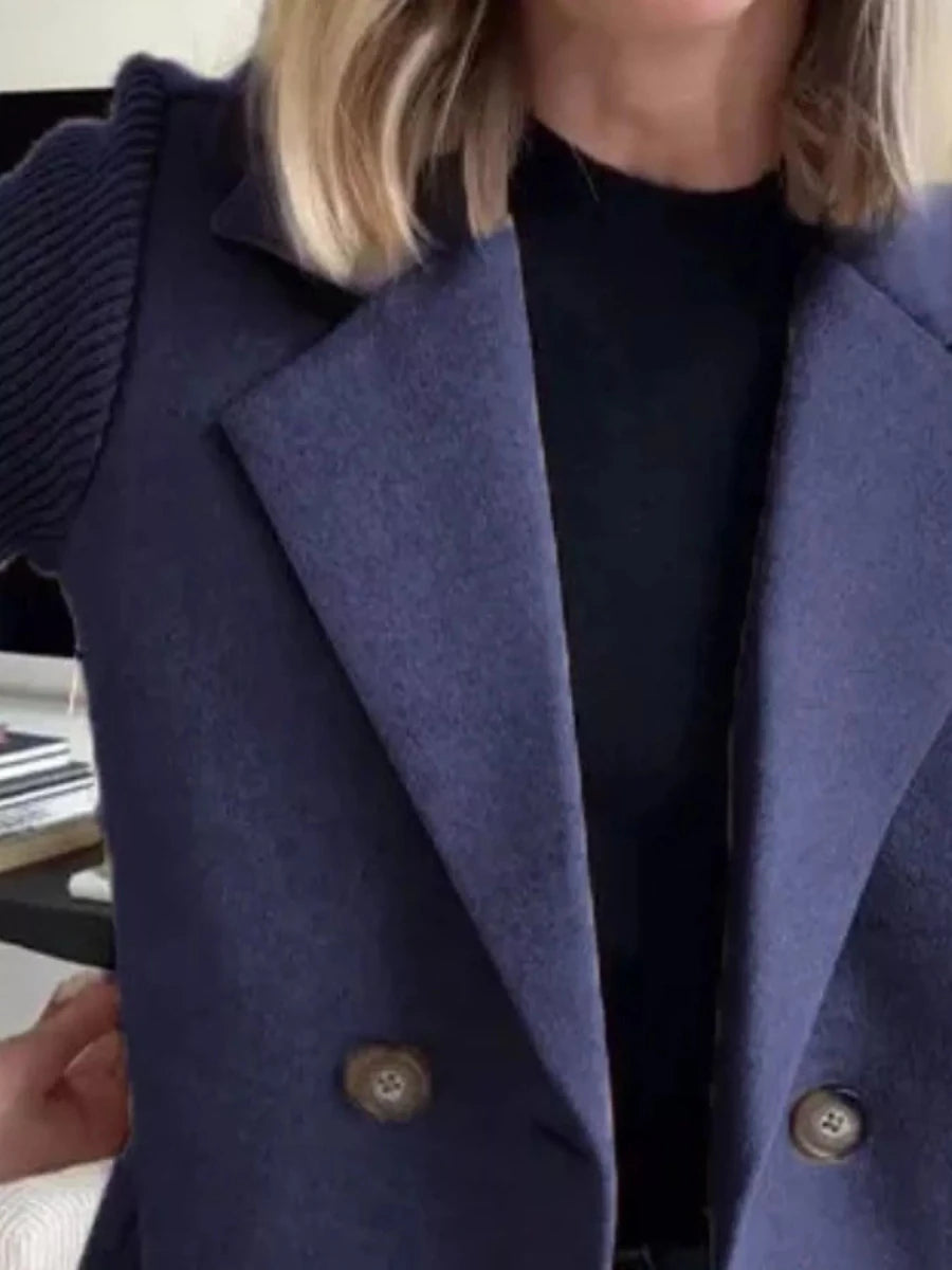 Lined Double - Breasted Knit Sleeve Outerwear - 
