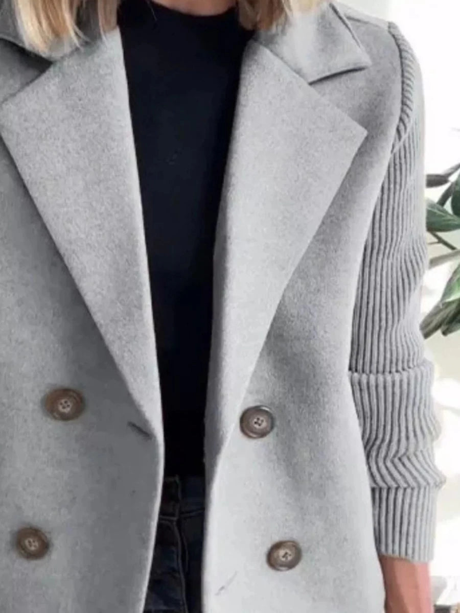 Lined Double - Breasted Knit Sleeve Outerwear - 