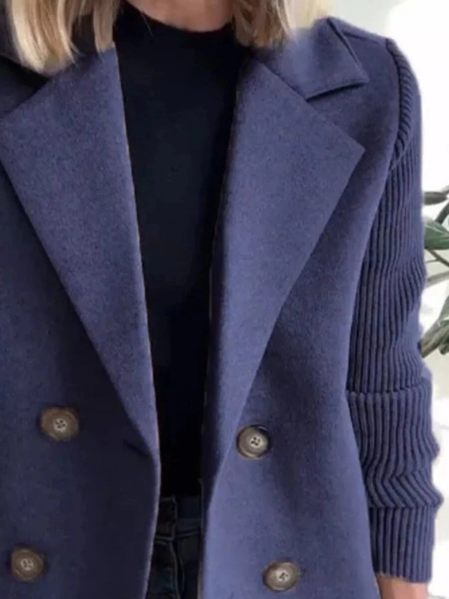 Lined Double - Breasted Knit Sleeve Outerwear - 