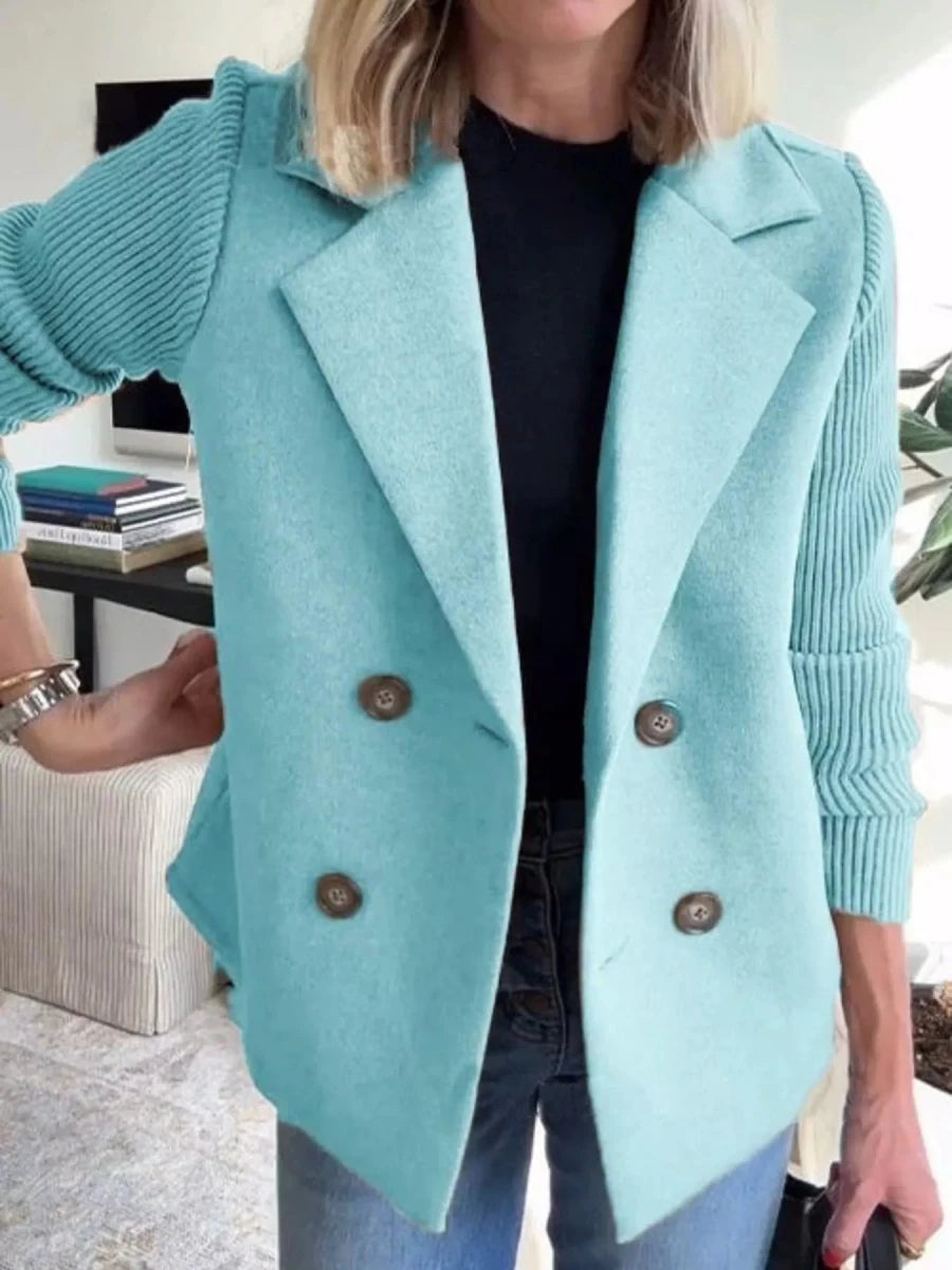 Lined Double - Breasted Knit Sleeve Outerwear - 