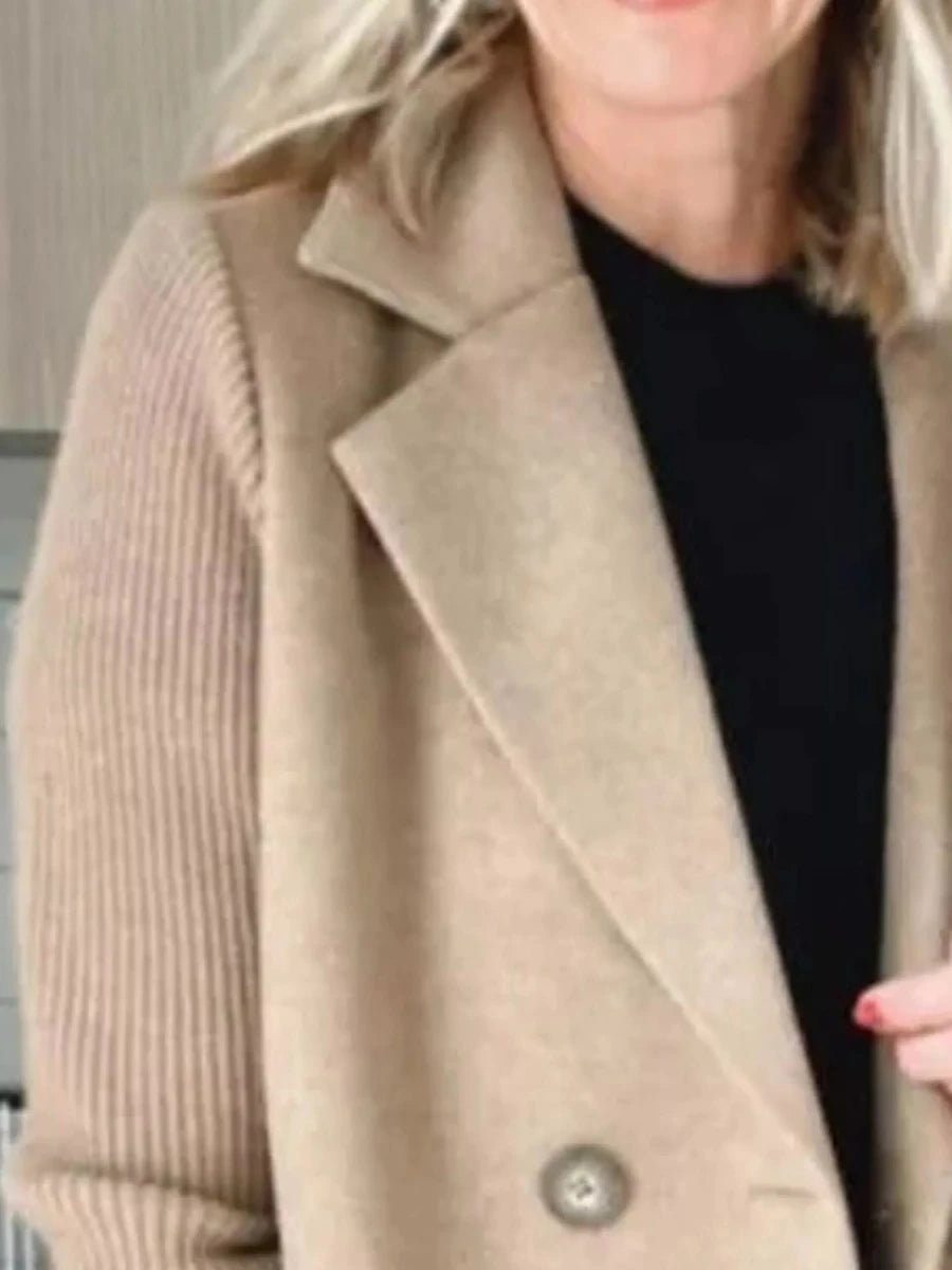Lined Double - Breasted Knit Sleeve Outerwear - 