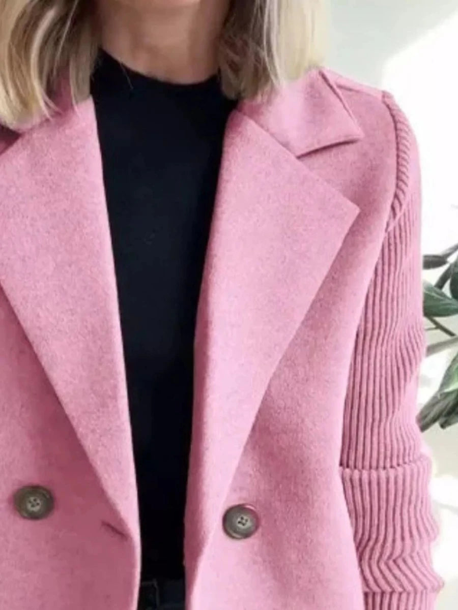 Lined Double - Breasted Knit Sleeve Outerwear - 