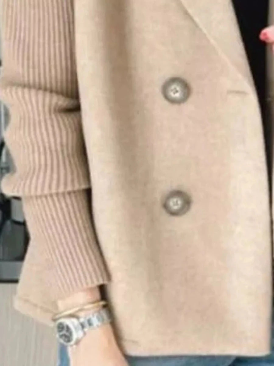 Lined Double - Breasted Knit Sleeve Outerwear - 