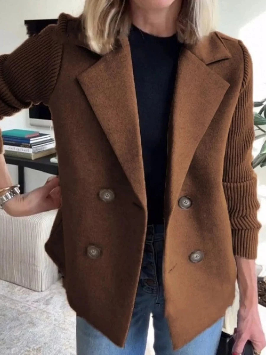 Lined Double - Breasted Knit Sleeve Outerwear - 