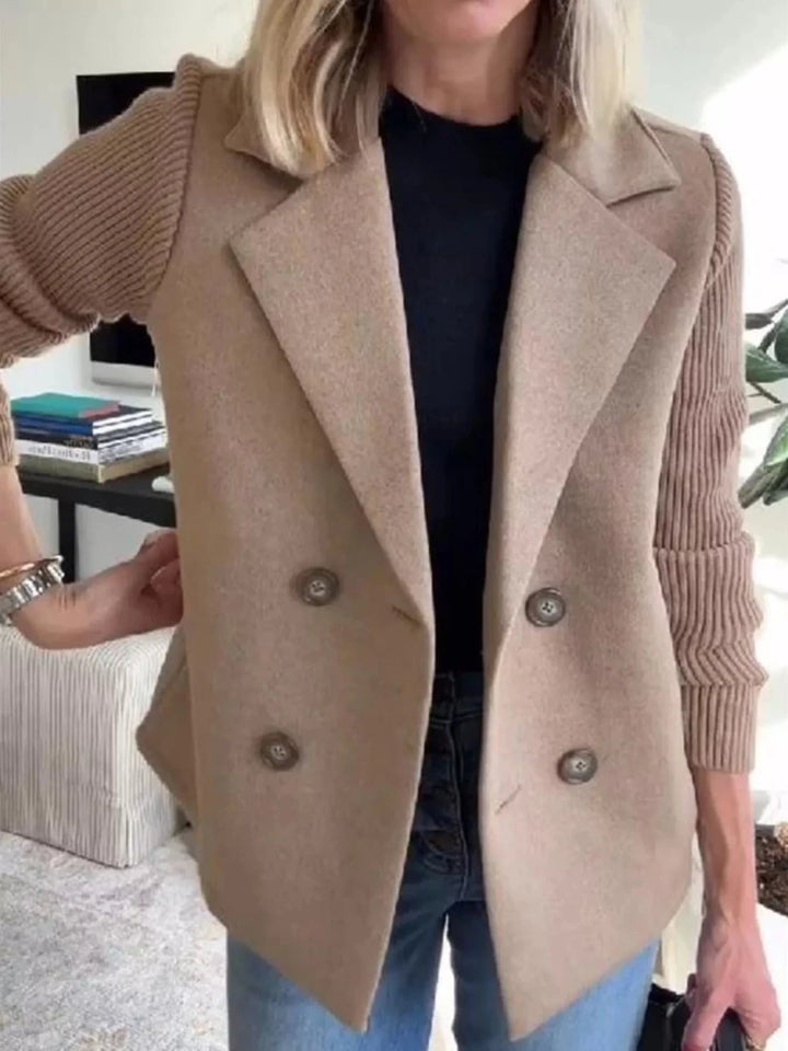 Lined Double - Breasted Knit Sleeve Outerwear - 