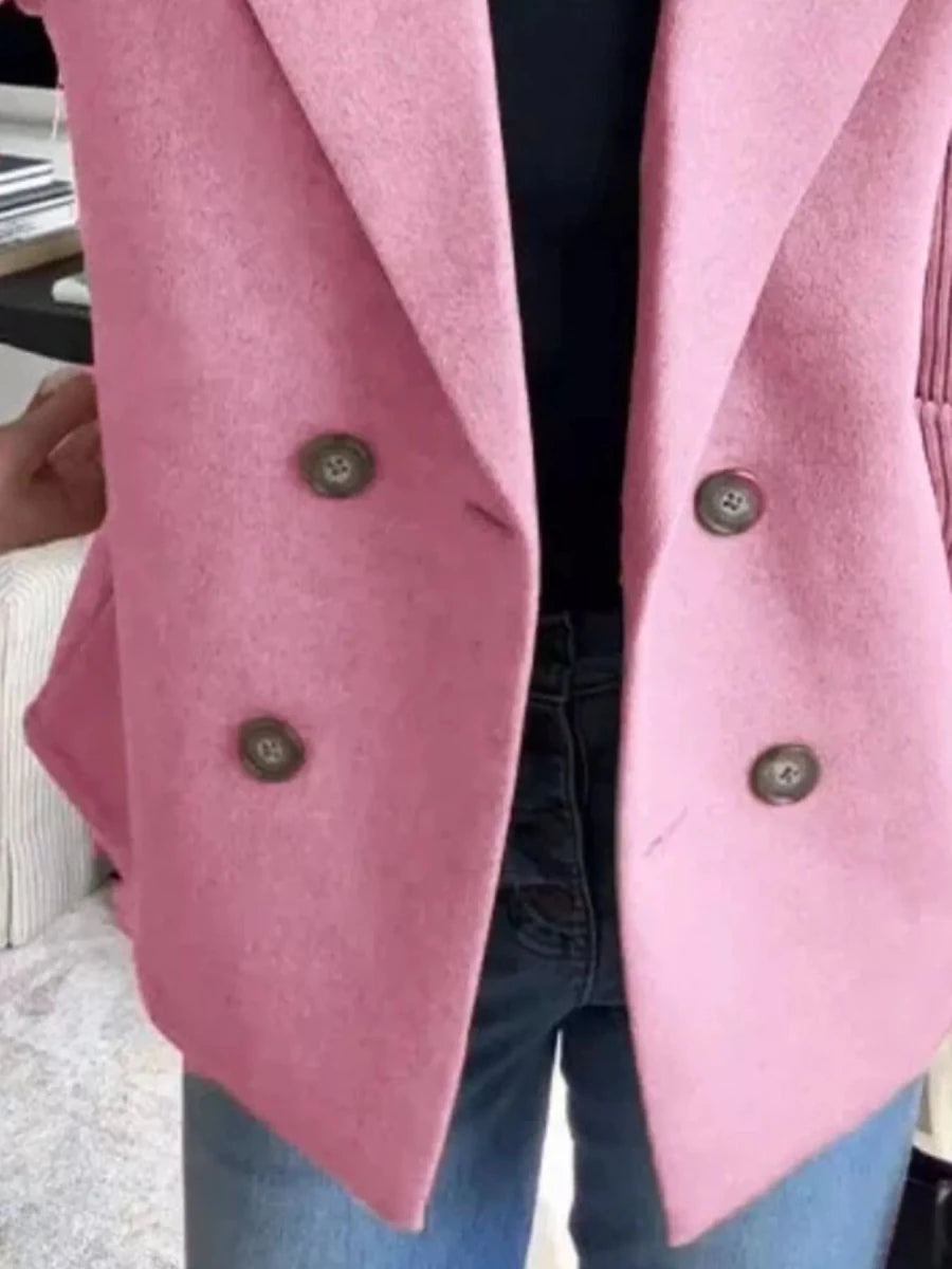 Lined Double - Breasted Knit Sleeve Outerwear - 