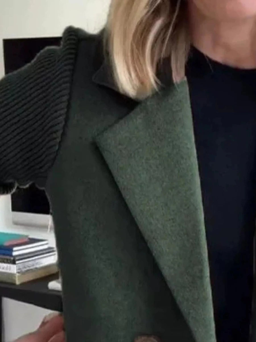 Lined Double - Breasted Knit Sleeve Outerwear - 