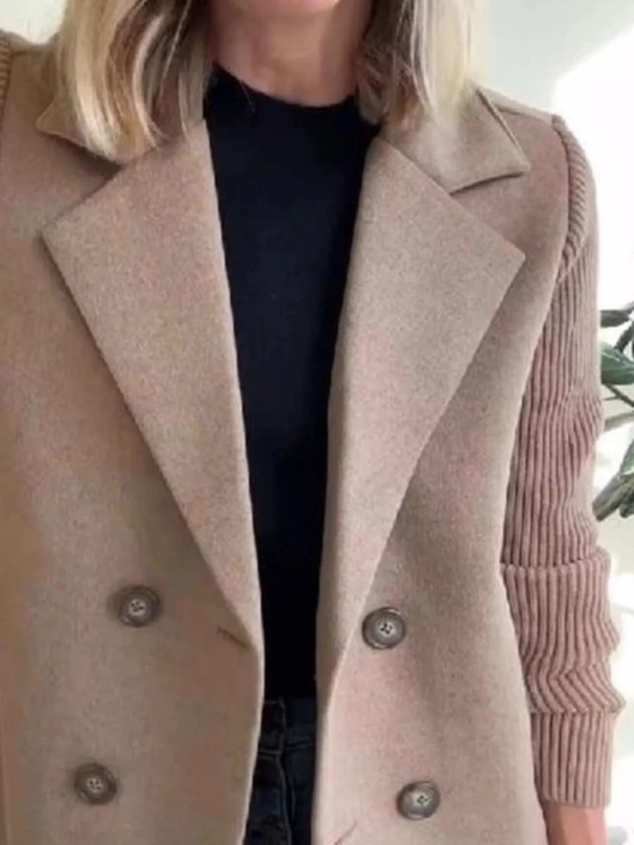 Lined Double - Breasted Knit Sleeve Outerwear - 
