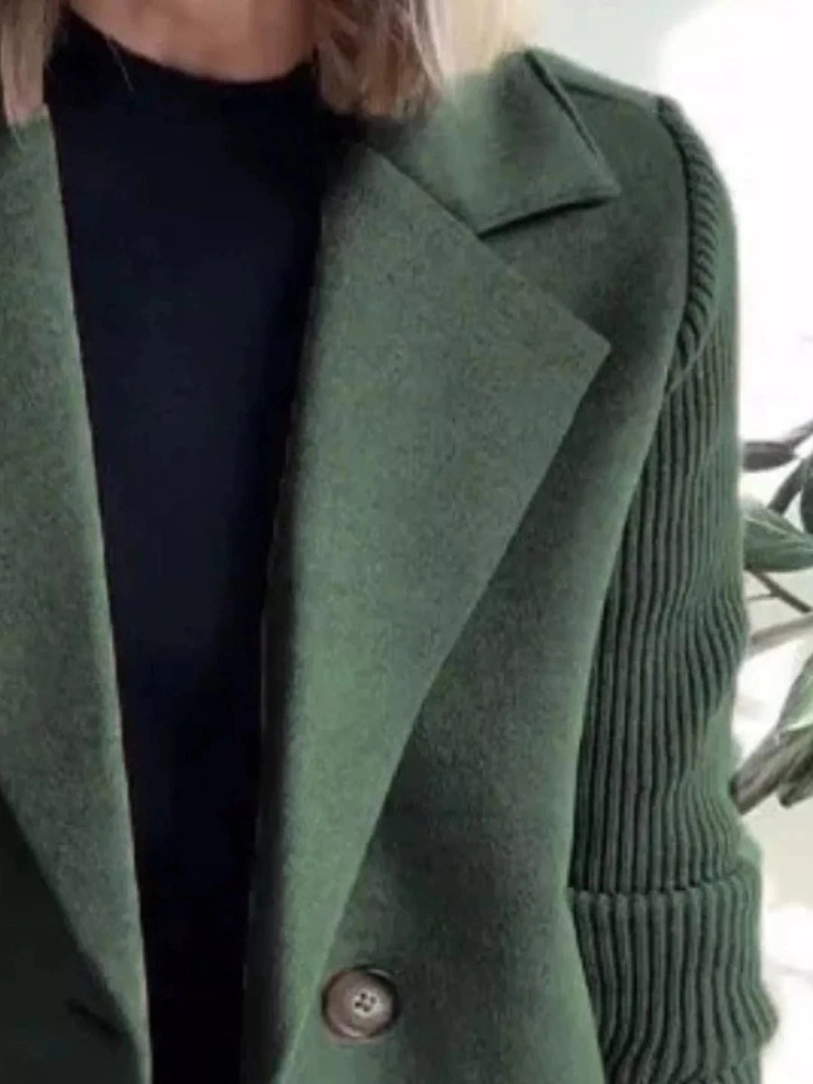 Lined Double - Breasted Knit Sleeve Outerwear - 