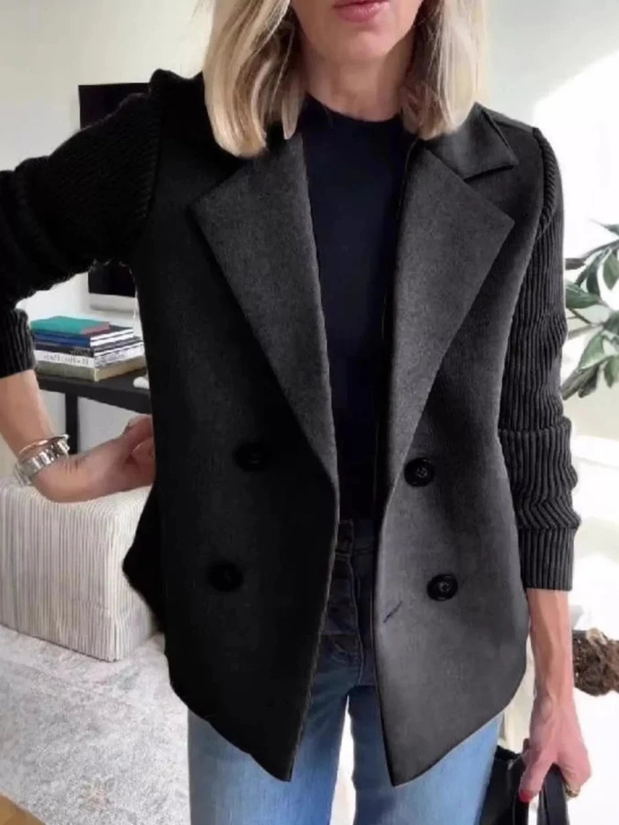 Lined Double - Breasted Knit Sleeve Outerwear - 