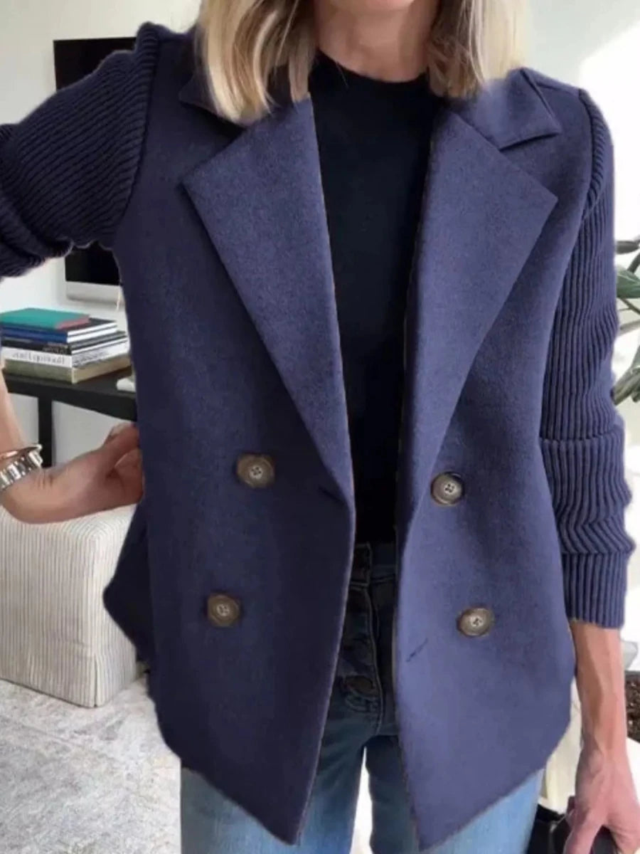 Lined Double - Breasted Knit Sleeve Outerwear - 