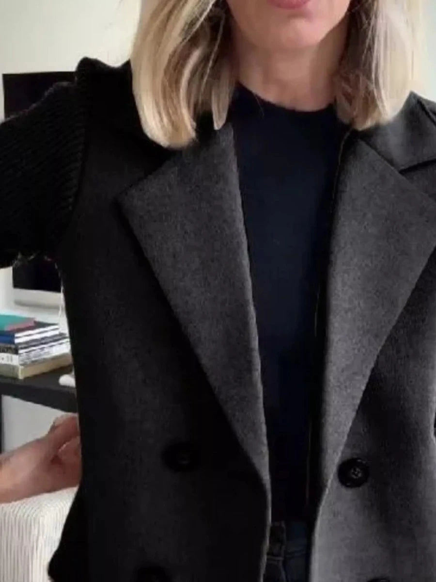Lined Double - Breasted Knit Sleeve Outerwear - 