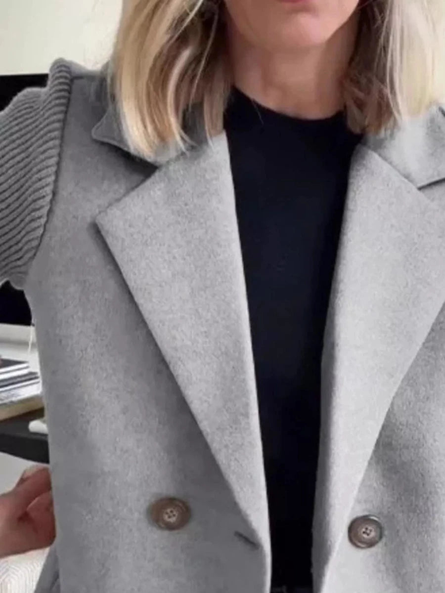 Lined Double - Breasted Knit Sleeve Outerwear - 
