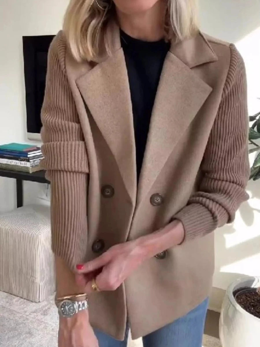 Lined Double - Breasted Knit Sleeve Outerwear - 