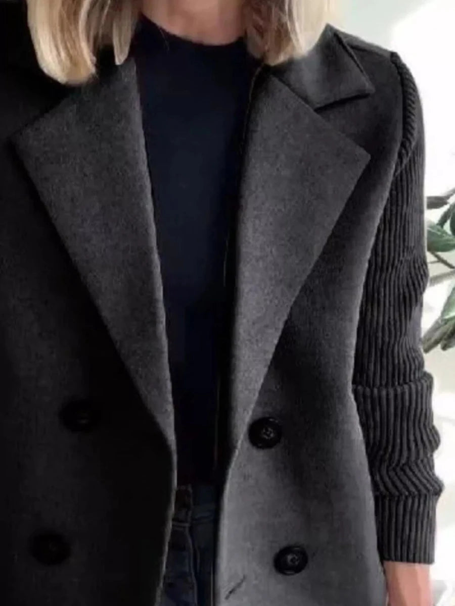 Lined Double - Breasted Knit Sleeve Outerwear - 