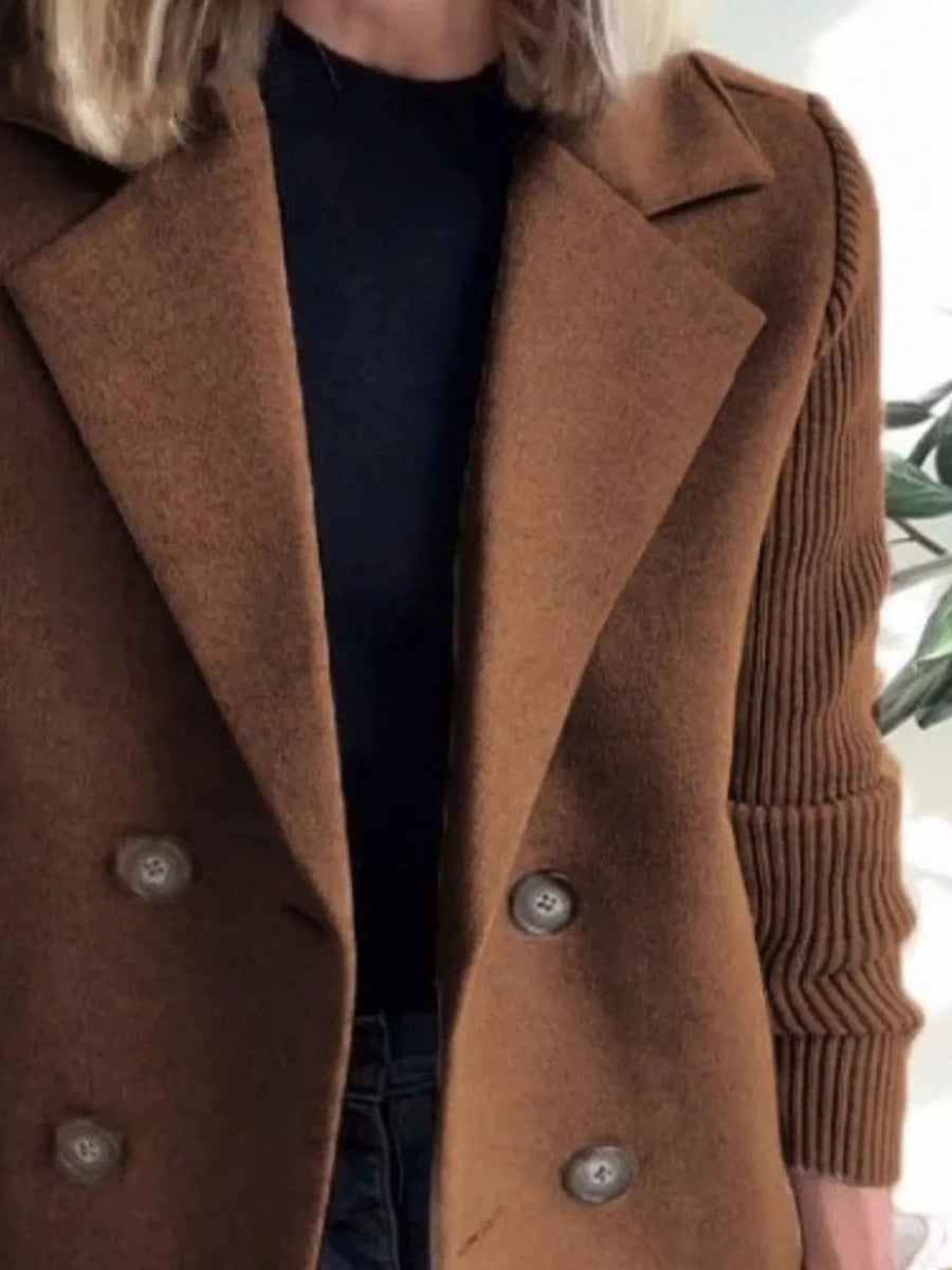 Lined Double - Breasted Knit Sleeve Outerwear - 