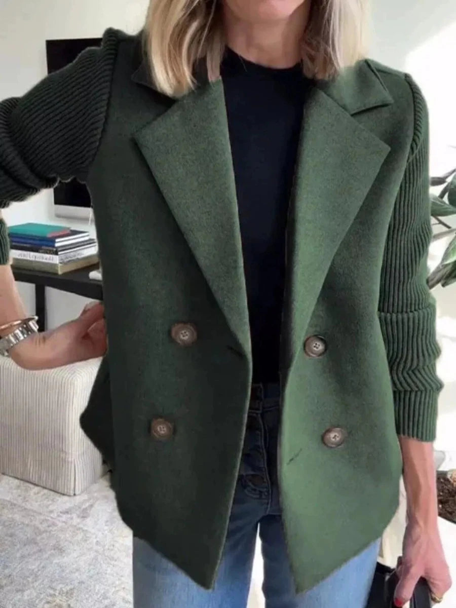 Lined Double - Breasted Knit Sleeve Outerwear - 