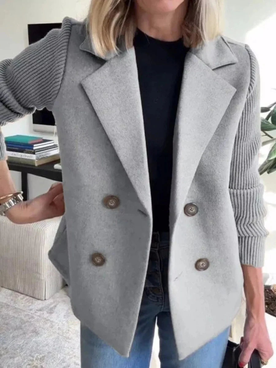 Lined Double - Breasted Knit Sleeve Outerwear - 