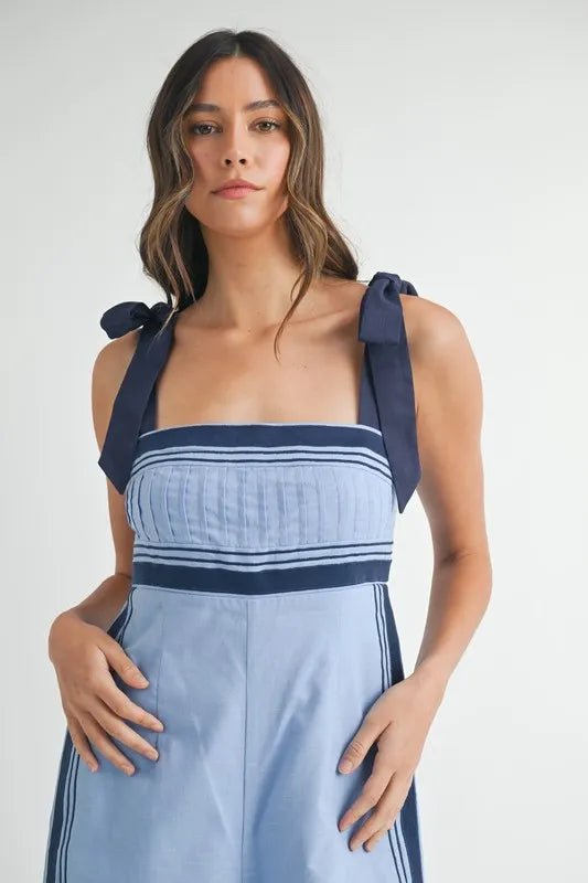 Linen Mix Shoulder Strap Jumpsuit - 