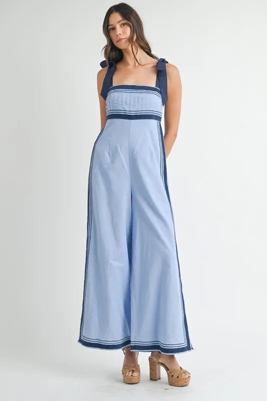 Linen Mix Shoulder Strap Jumpsuit - 