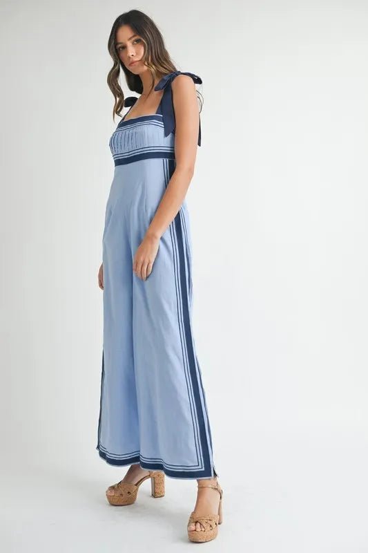 Linen Mix Shoulder Strap Jumpsuit - 