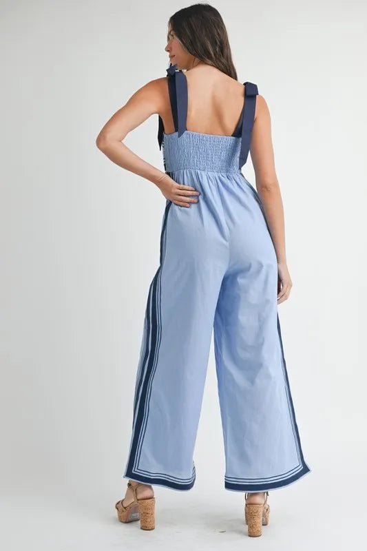 Linen Mix Shoulder Strap Jumpsuit - 