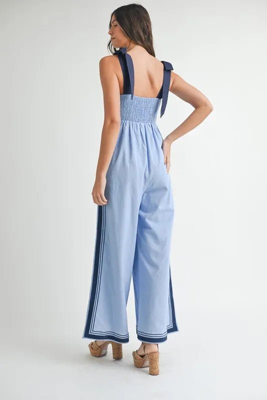 Linen Mix Shoulder Strap Jumpsuit - 