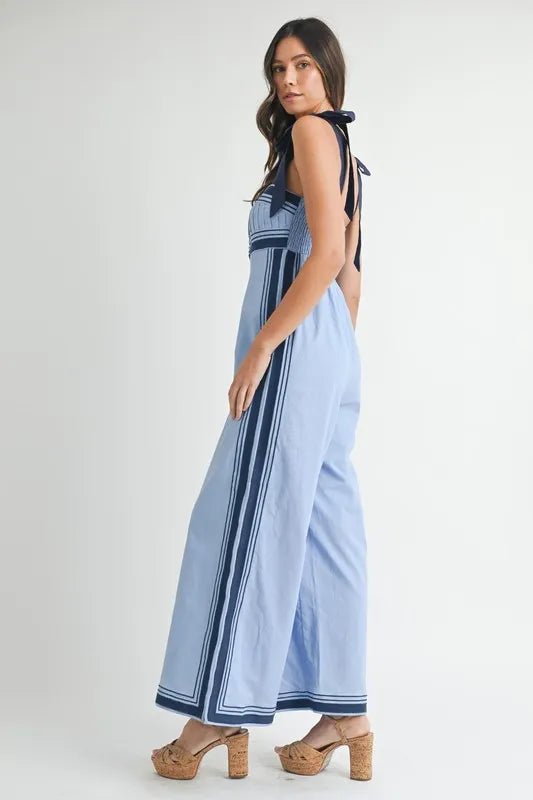 Linen Mix Shoulder Strap Jumpsuit - 
