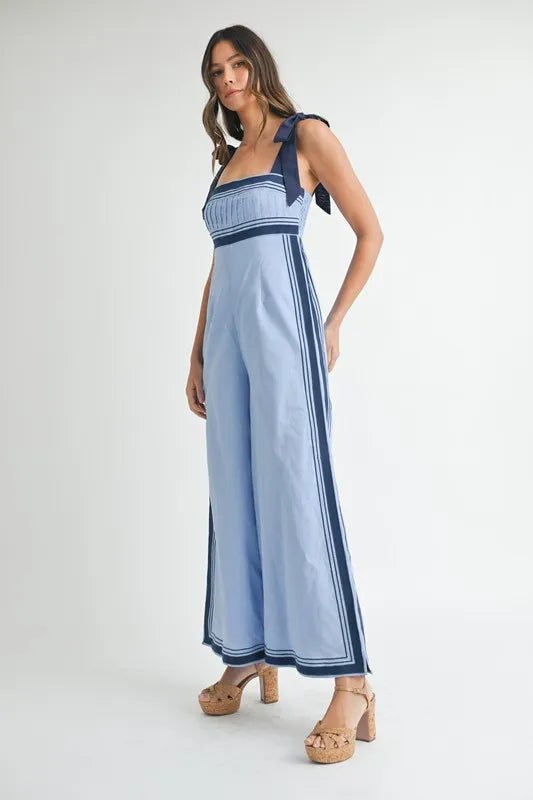 Linen Mix Shoulder Strap Jumpsuit - 