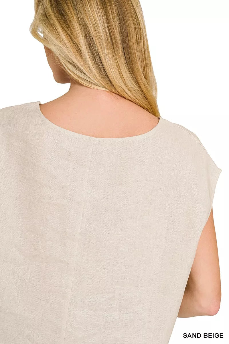 Linen V - Neck Sleeveless Top - 