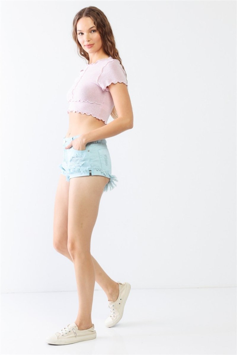 LITZ LA Distressed Ripped Denim Shorts - Bottoms