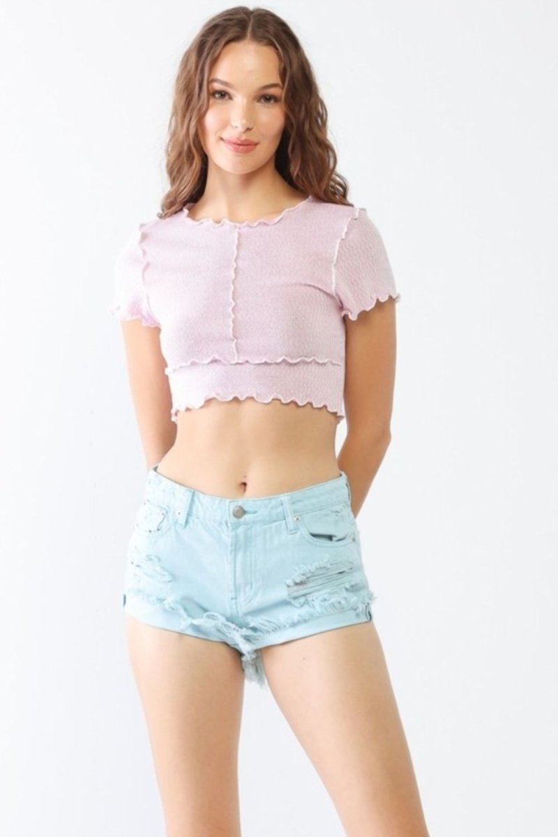 LITZ LA Distressed Ripped Denim Shorts - Bottoms