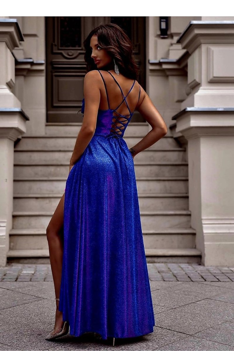 Long Dress with Slit and Tie Back - 