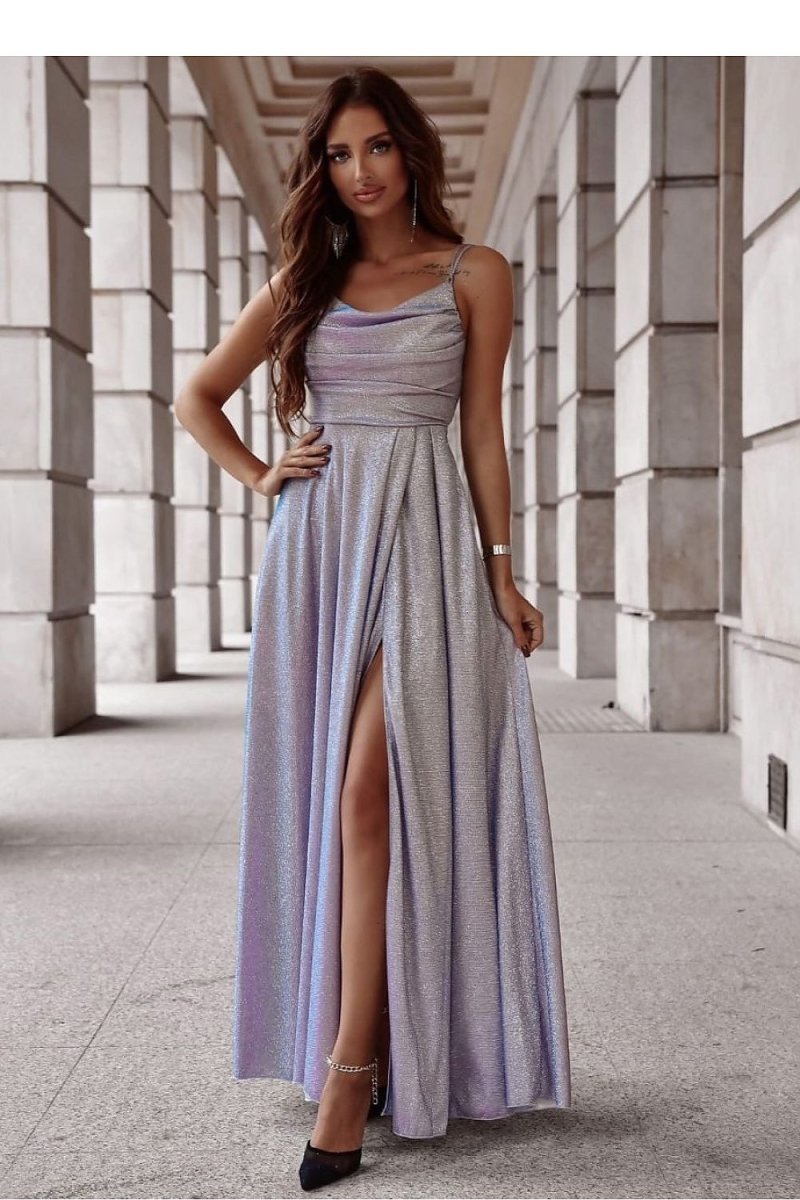 Long Dress with Slit and Tie Back - 