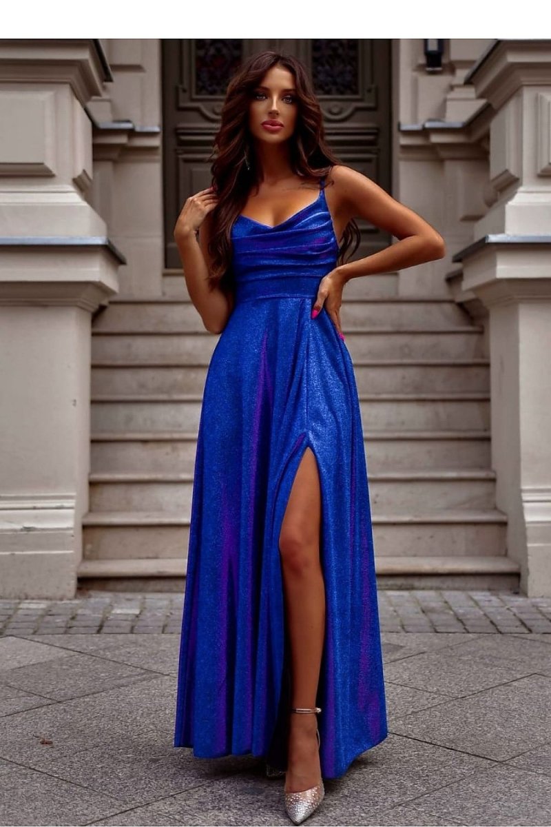 Long Dress with Slit and Tie Back - 