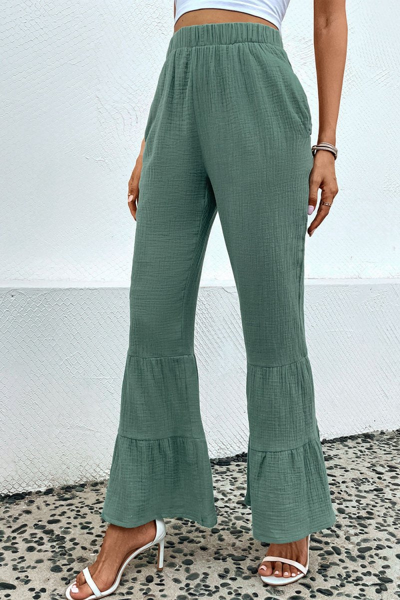 Long Flare Pants with Pocket - Bottoms
