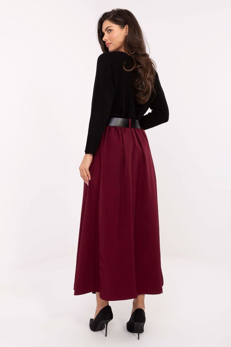 Long Flared Maxi Skirt with Belt - 