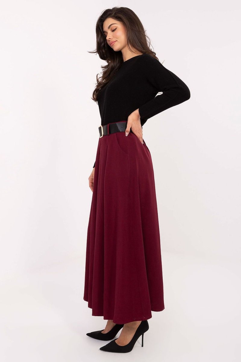 Long Flared Maxi Skirt with Belt - 
