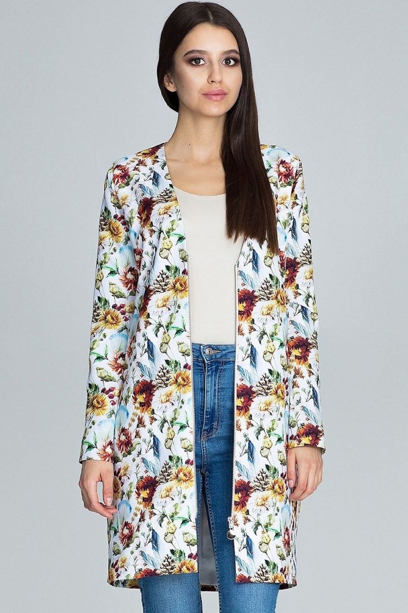 Long Floral Jacket with Decorative Zipper & Pockets – Trendy and Breathable - Outerwear