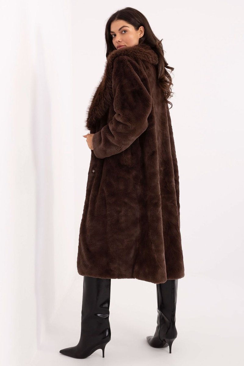 Long Fur - Trimmed Coat - 