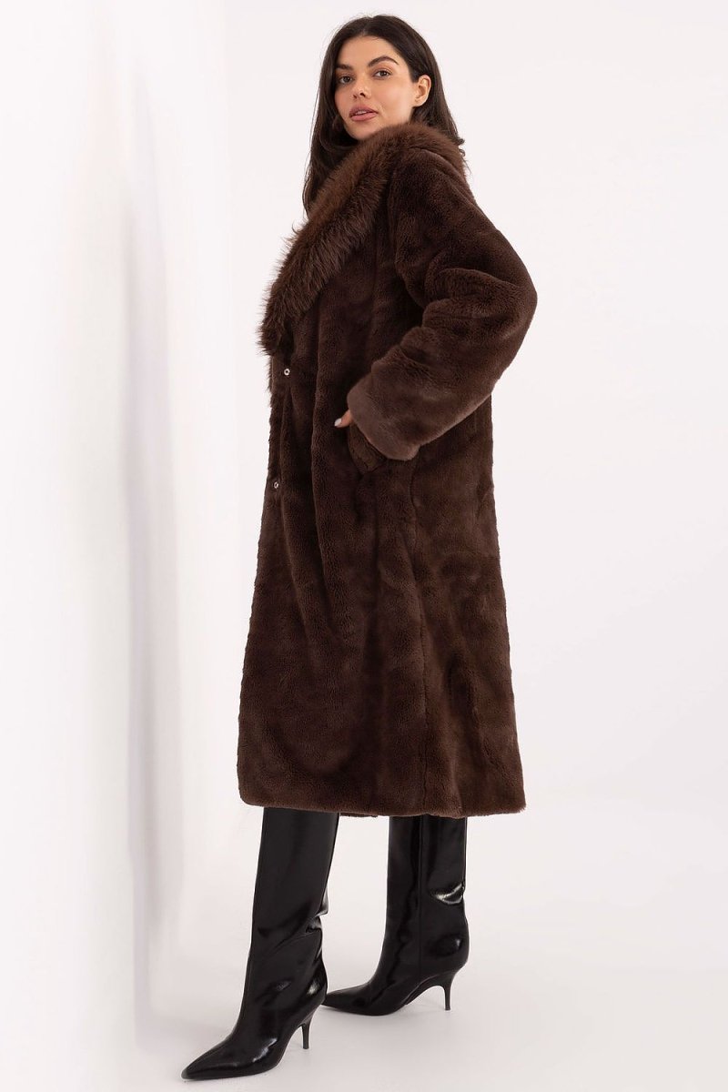 Long Fur - Trimmed Coat - 