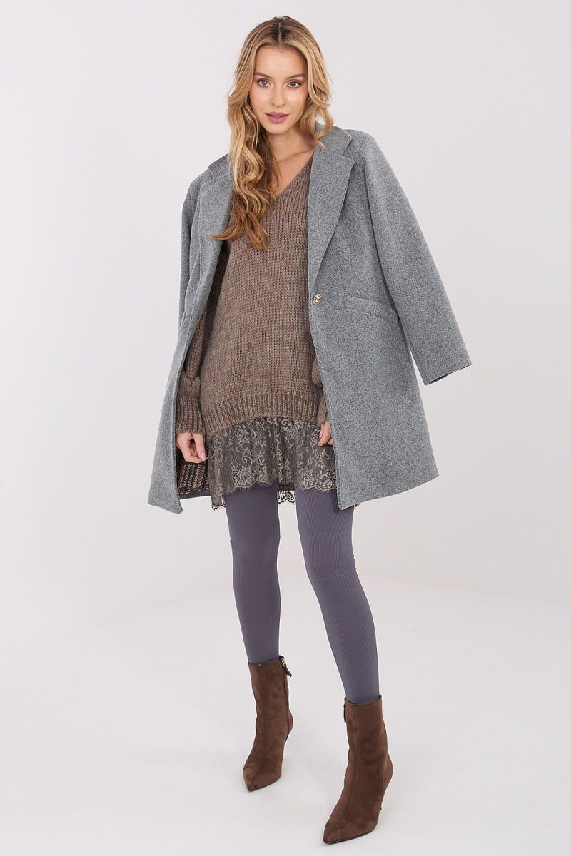 Long Lace Trim V - Neck Sweater - 