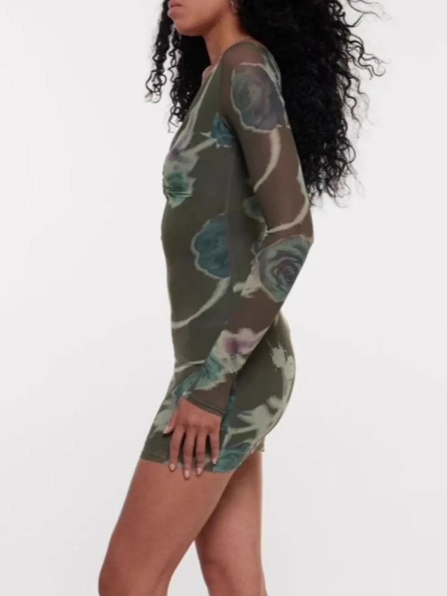 Long Sleeve Bodycon Dress with Keyhole Detail - 