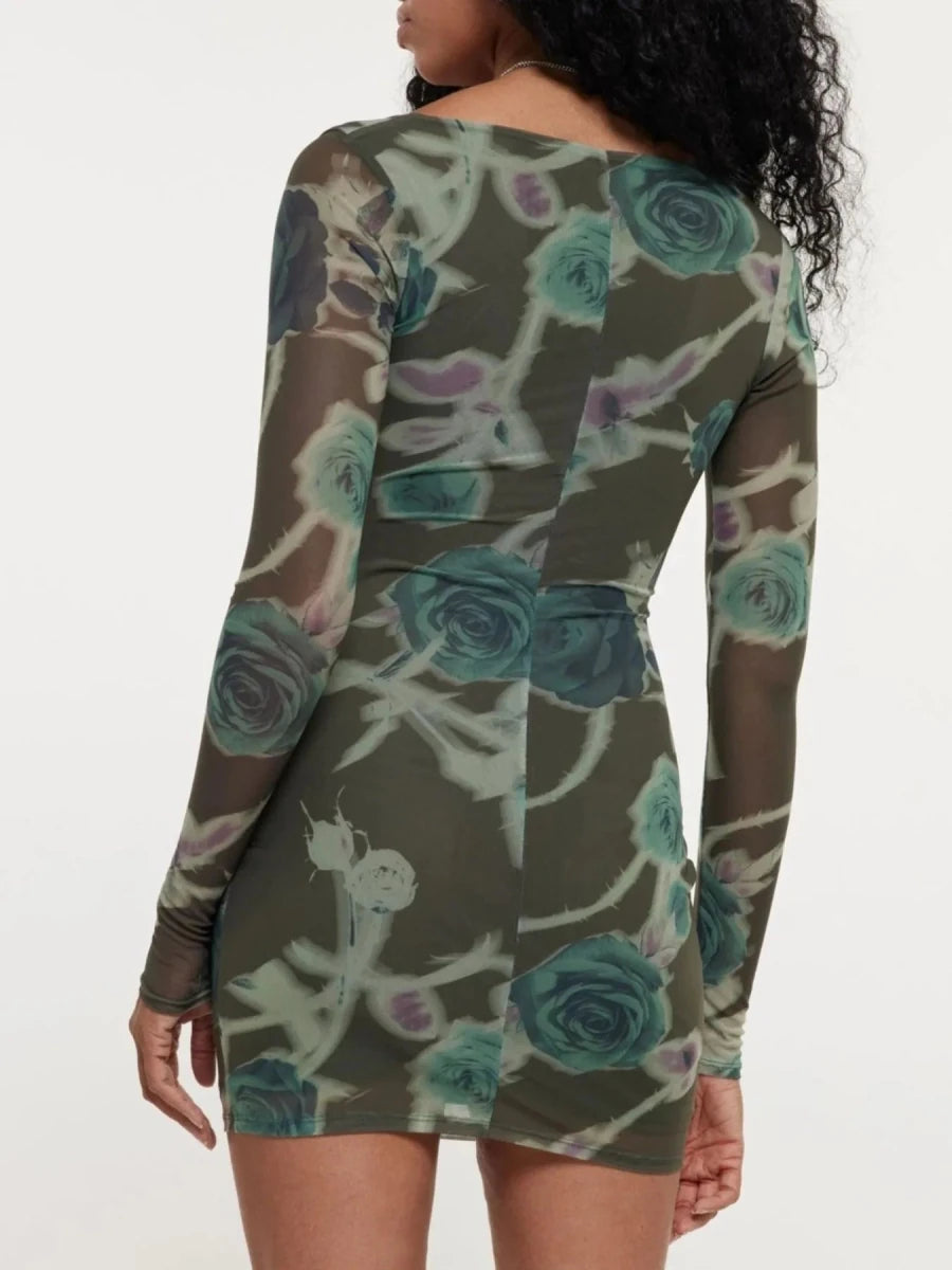 Long Sleeve Bodycon Dress with Keyhole Detail - 