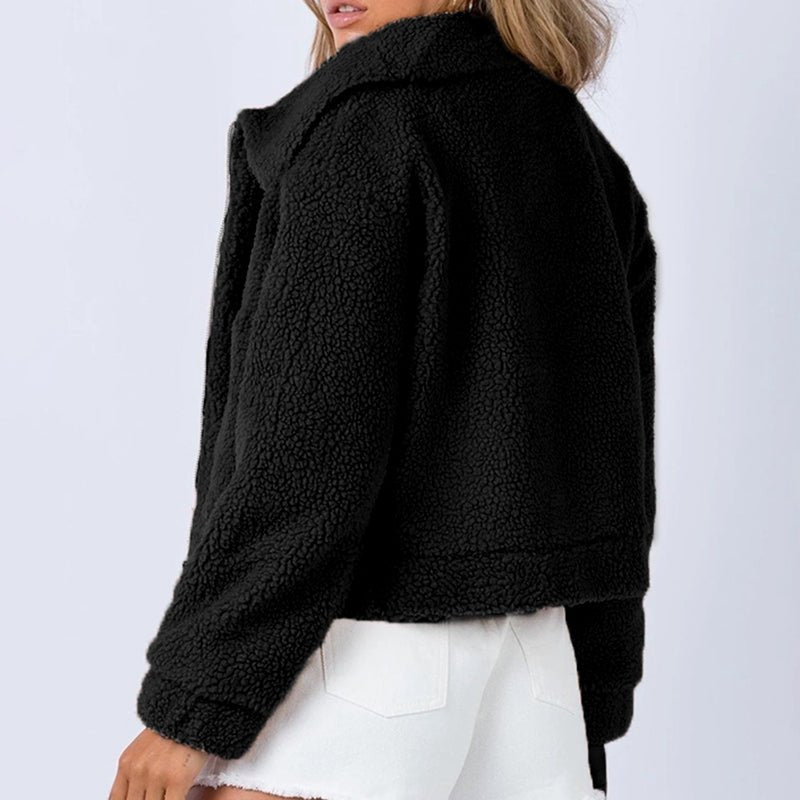 Long Sleeve Collared Neck Sherpa Jacket - Outerwear