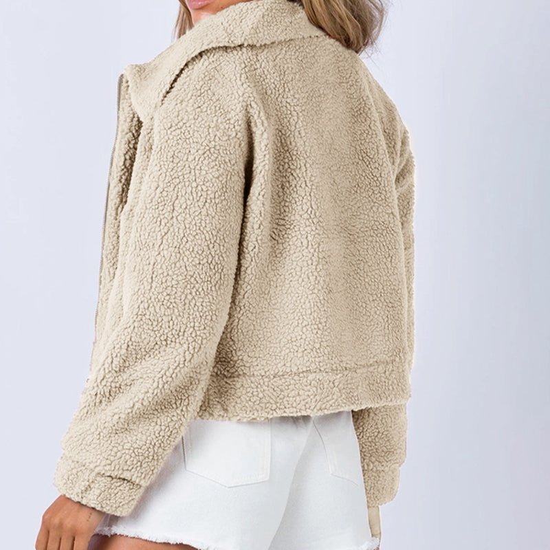 Long Sleeve Collared Neck Sherpa Jacket - Outerwear