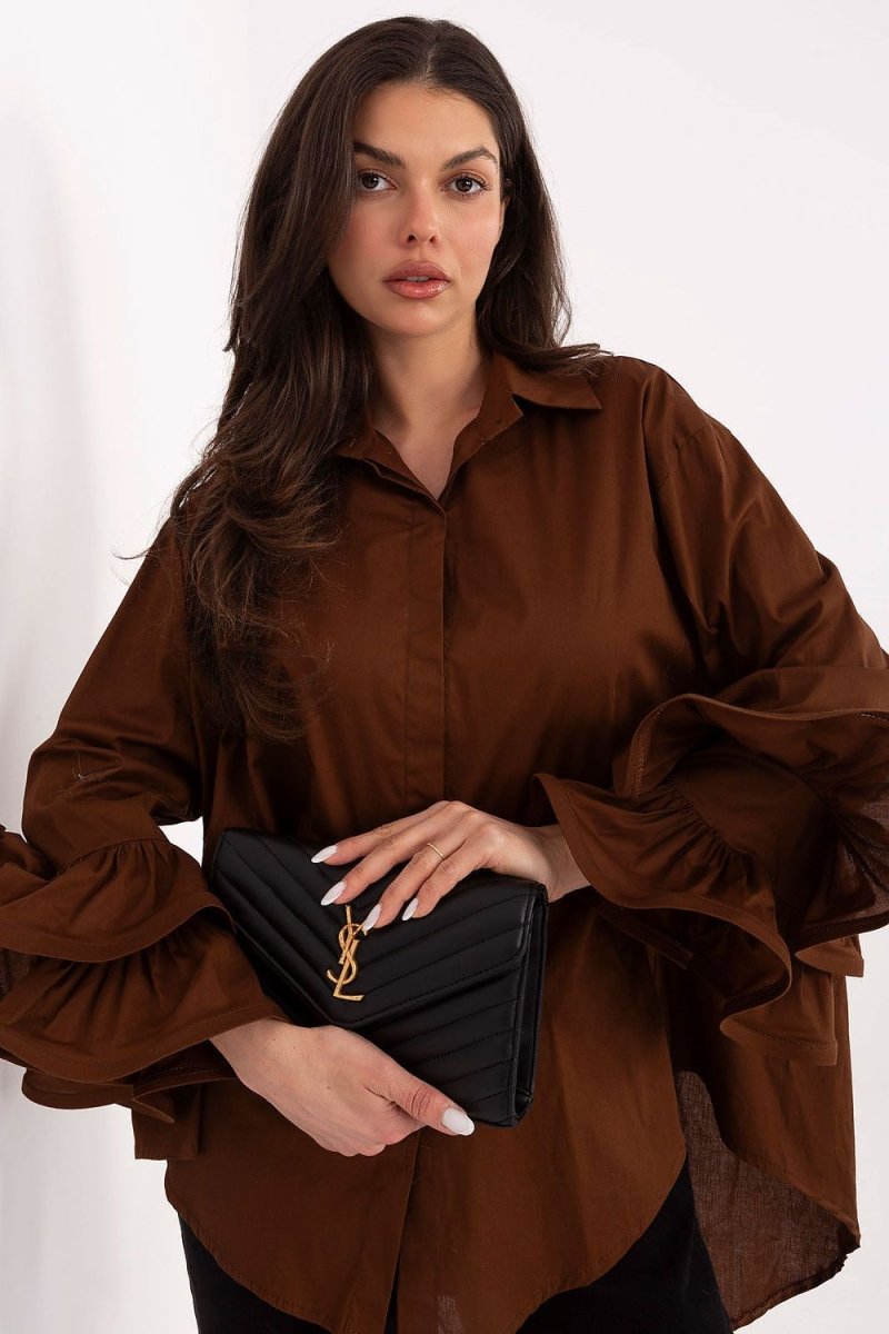Long Sleeve Cotton Shirt with Longer Back - 