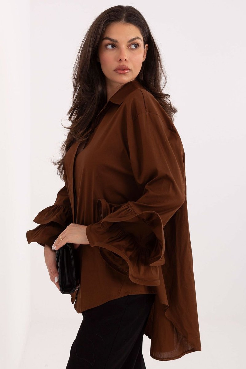 Long Sleeve Cotton Shirt with Longer Back - 
