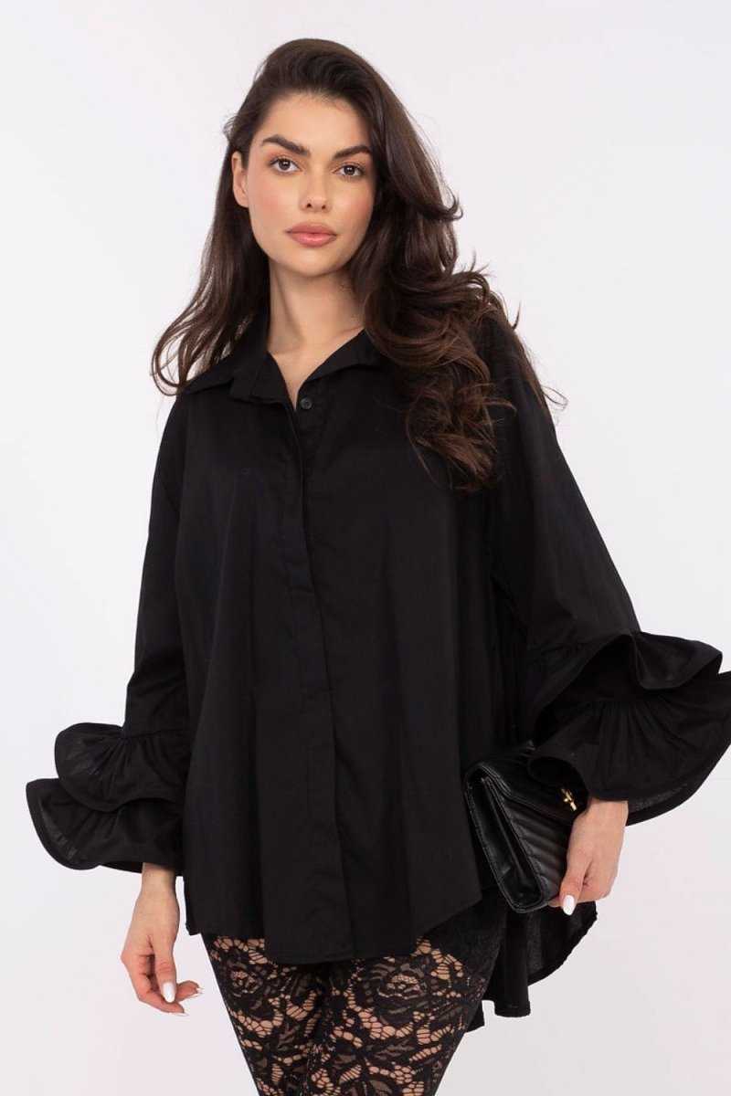 Long Sleeve Cotton Shirt with Longer Back - 