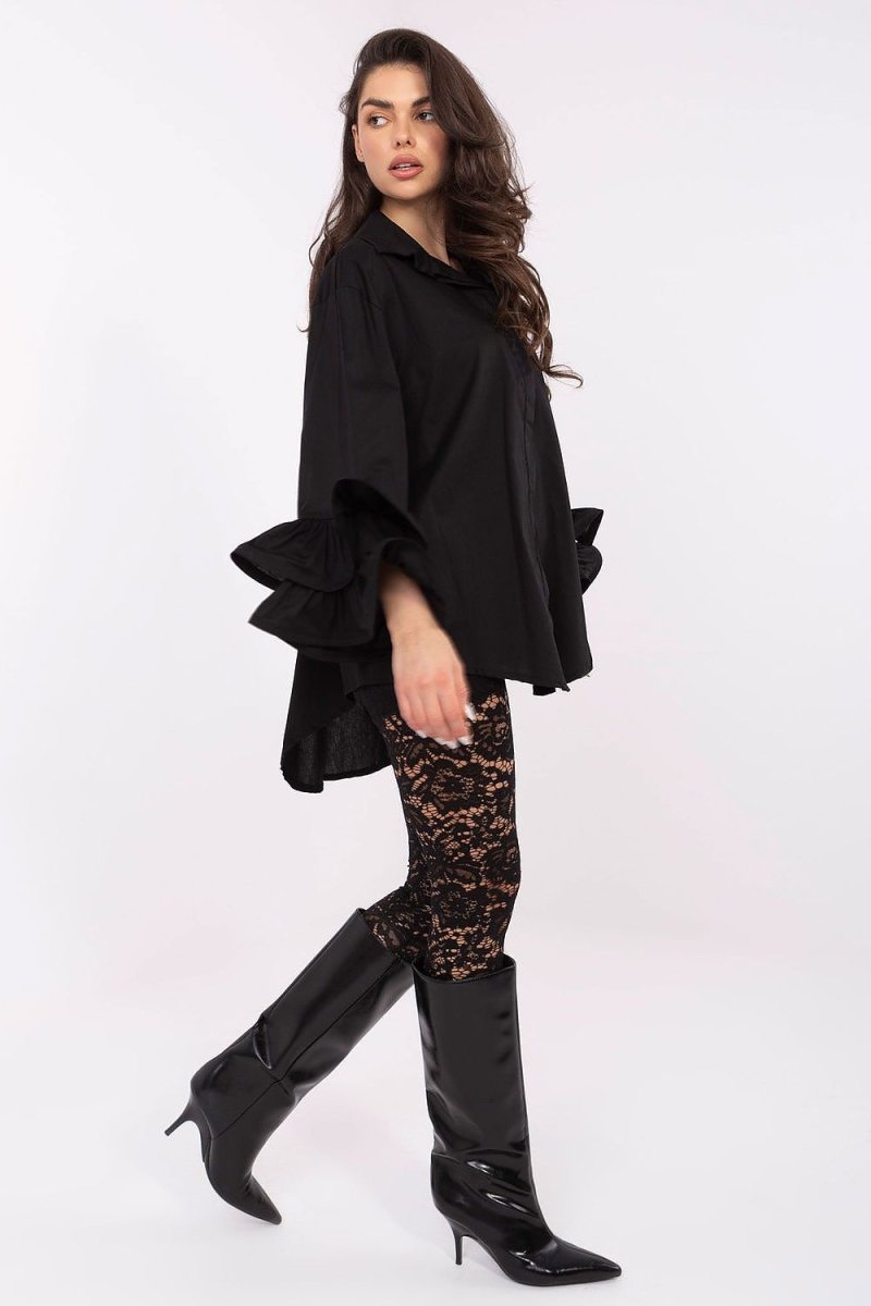 Long Sleeve Cotton Shirt with Longer Back - 